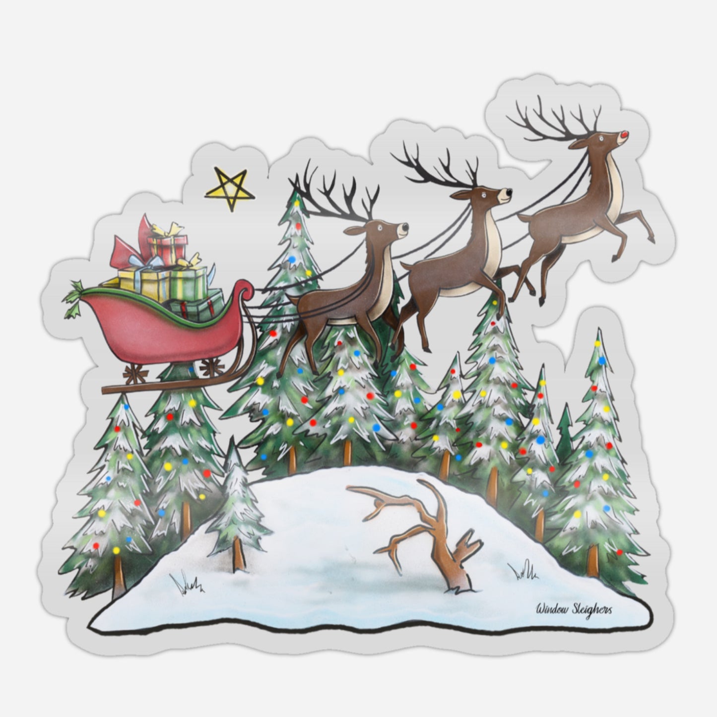 Reindeer Scene Festive Window Sticker