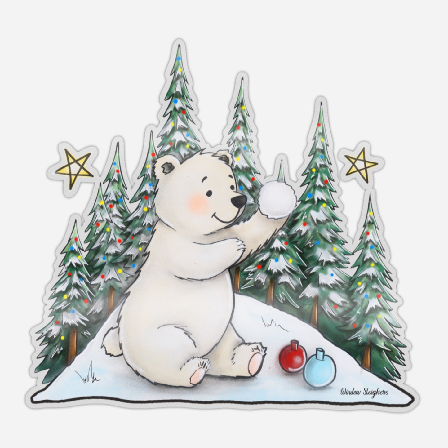 Polar Bear Scene Festive Window Sticker