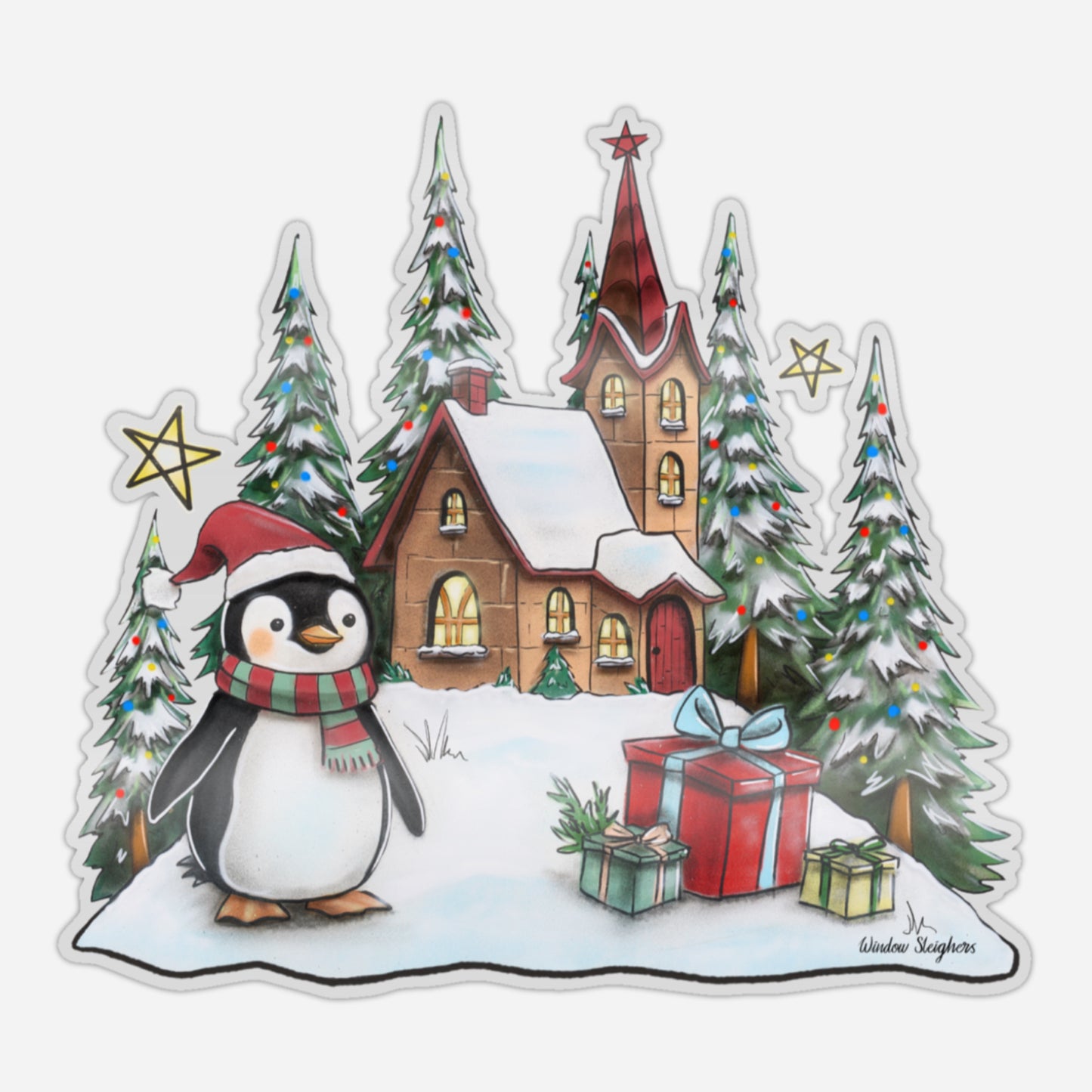 Penguin Scene Festive Window Sticker