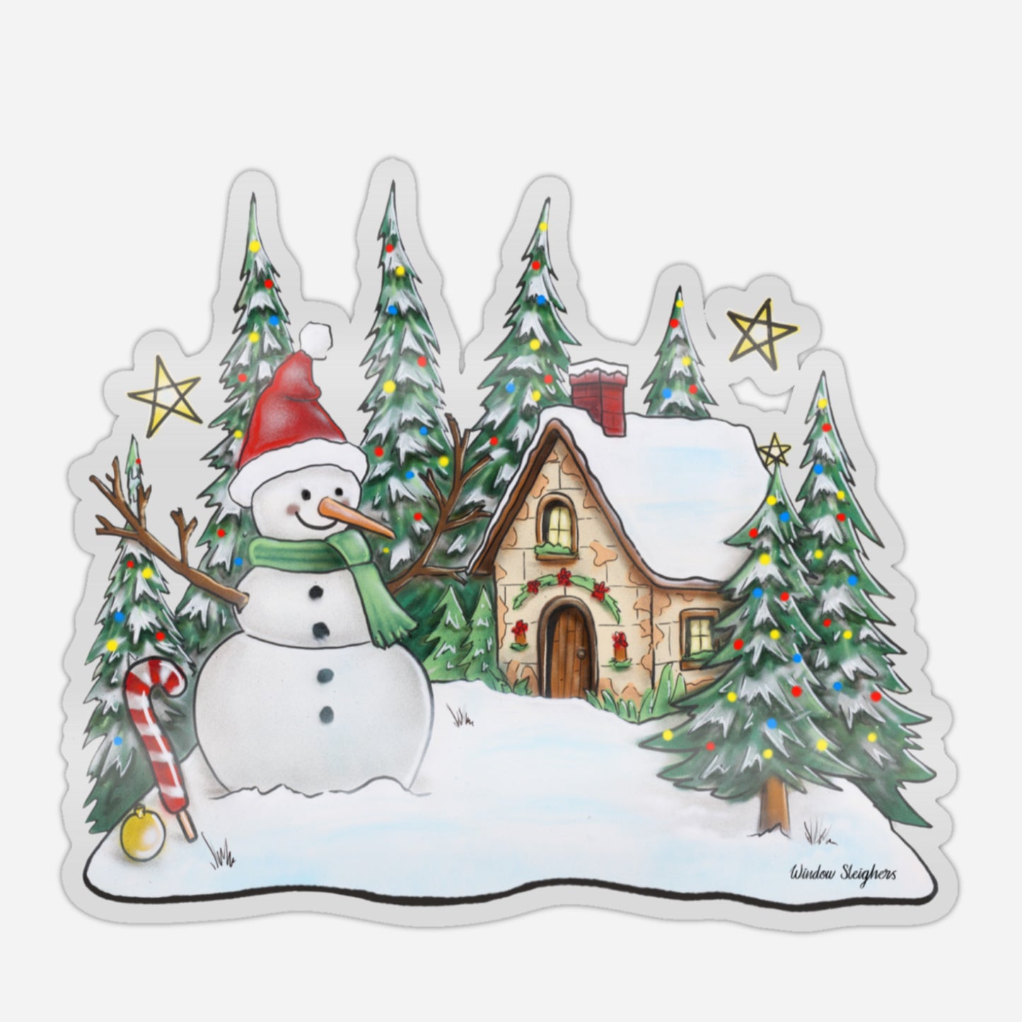 Snowman Scene Festive Window Sticker