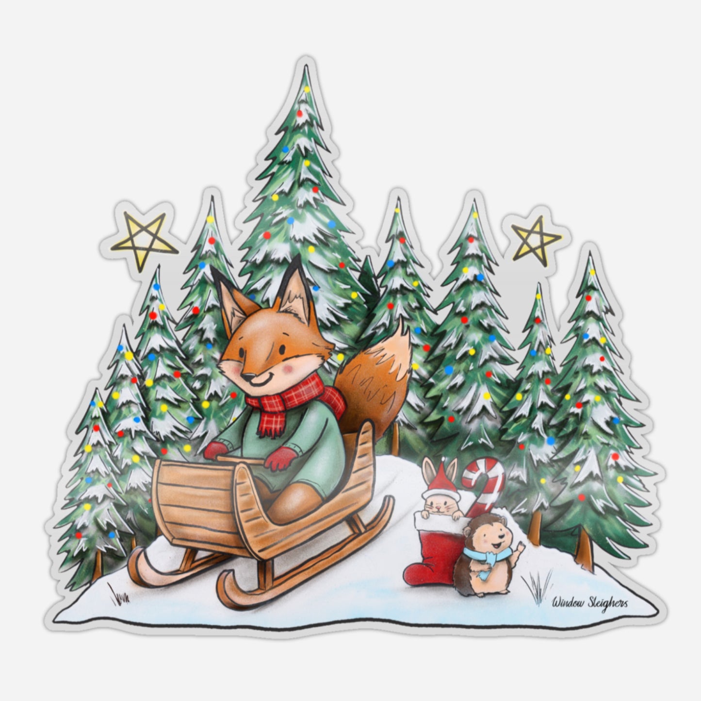 Fox Scene Festive Window Sticker