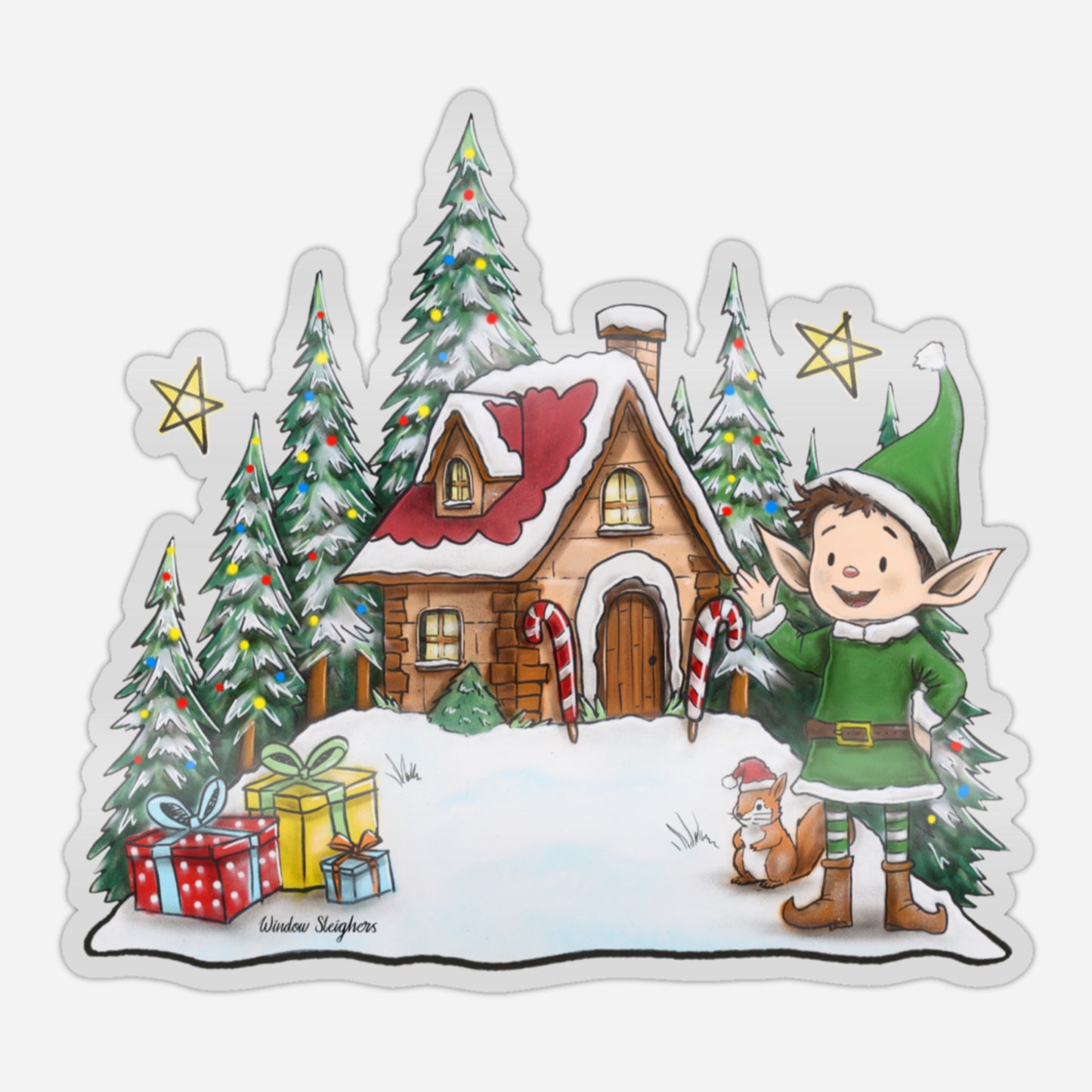 Elf Scene Festive Window Sticker
