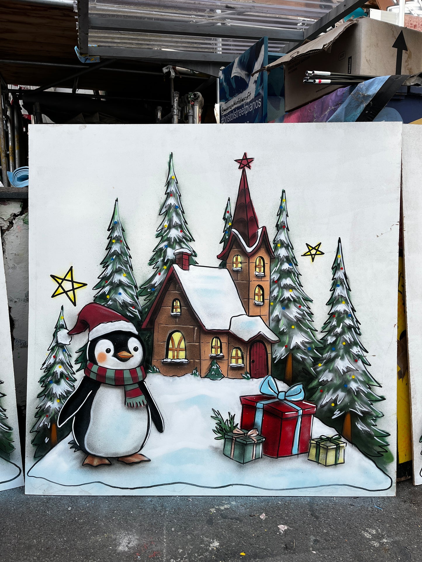 Penguin Scene Festive Window Sticker