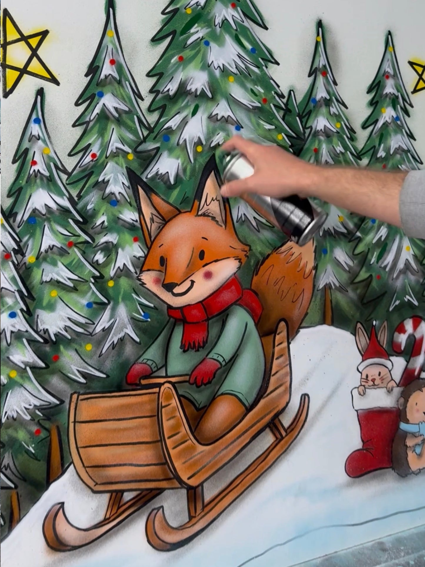Fox Scene Festive Window Sticker