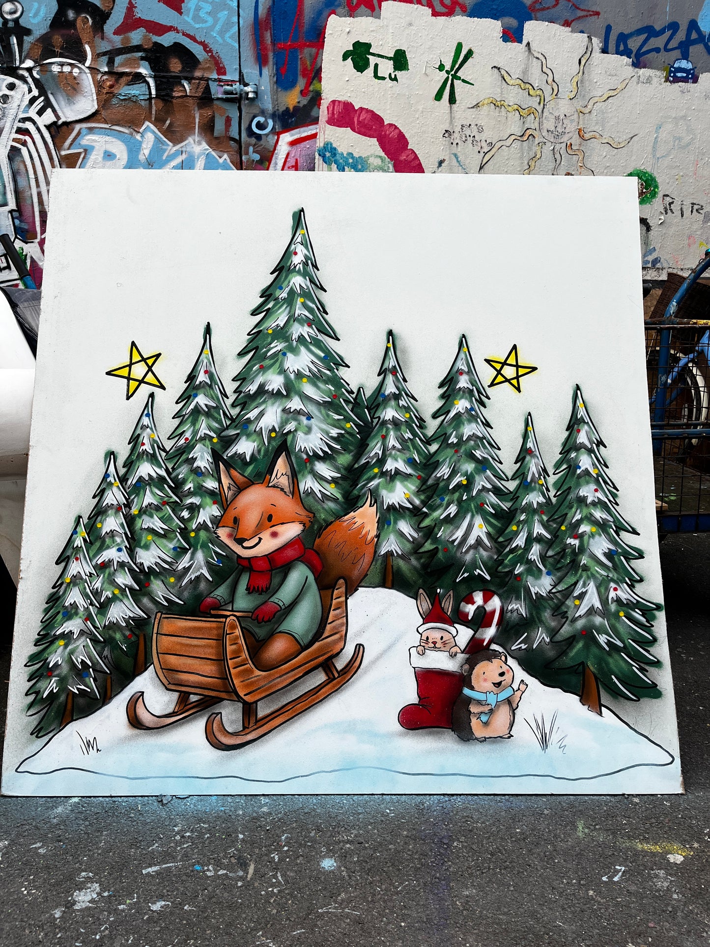 Fox Scene Festive Window Sticker