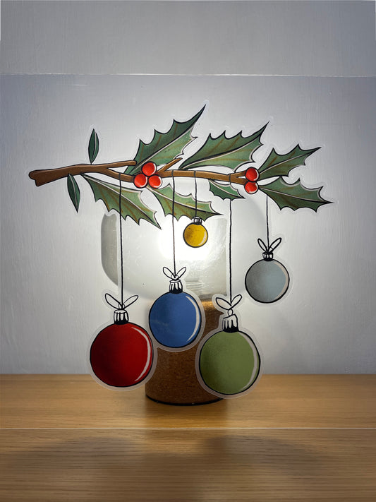 Holly Baubles Festive Window Sticker