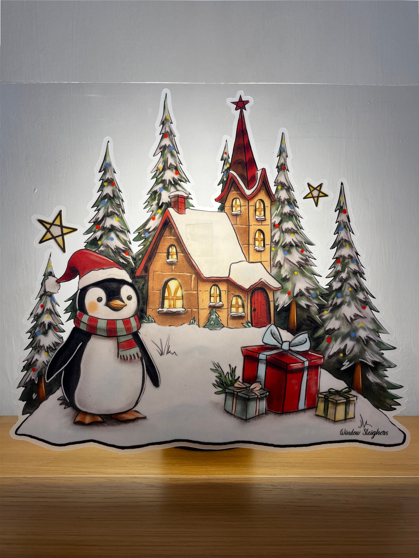 Penguin Scene Festive Window Sticker