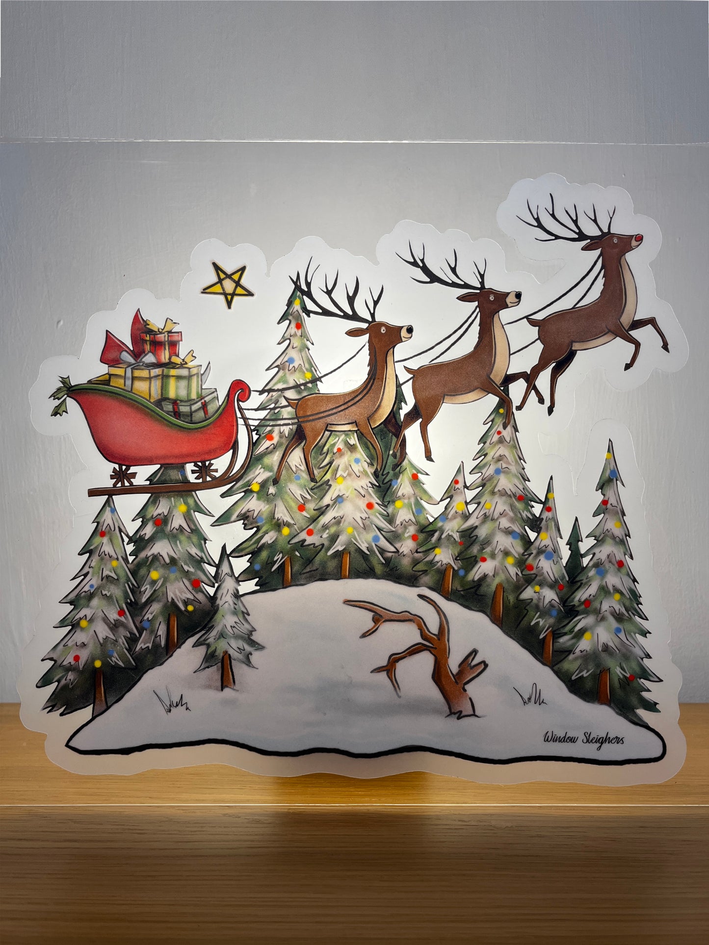 Reindeer Scene Festive Window Sticker