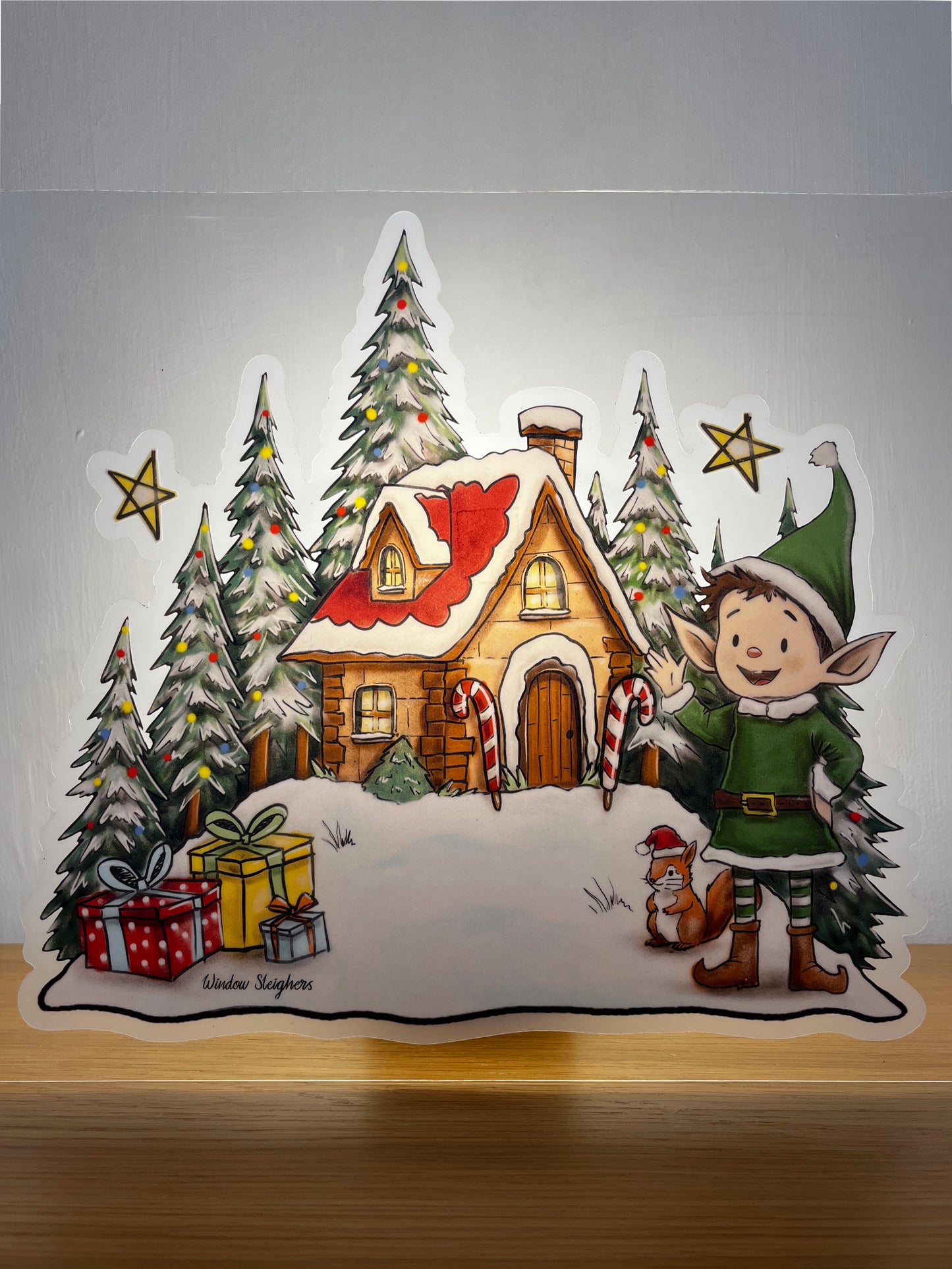 Elf Scene Festive Window Sticker